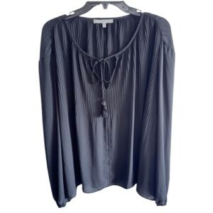 Daniel Rainn Silky Black Long Sleeve Pin Tucked Peasant Blouse Top Sz Large